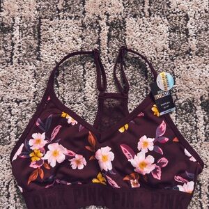 PINK Victoria's Secret Maroon Floral Racerback Sports Bra